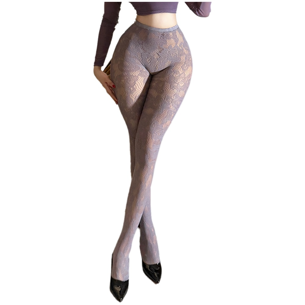 Fishnet Stocking Women - Damskie rajstopy z kwiatową koronką i