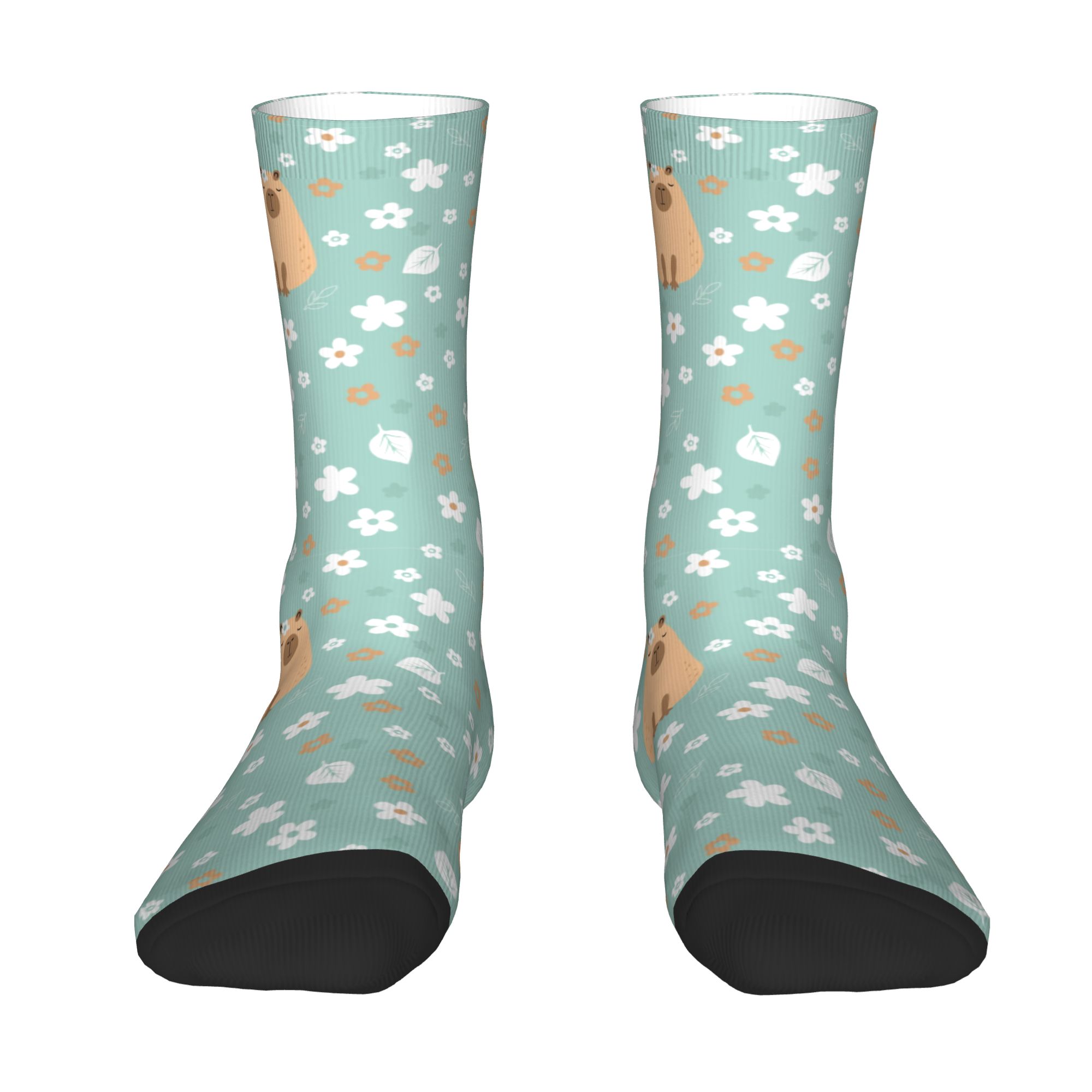 Dress Sock Men - Zabawne skarpetki z kapibarą i kwiatami,